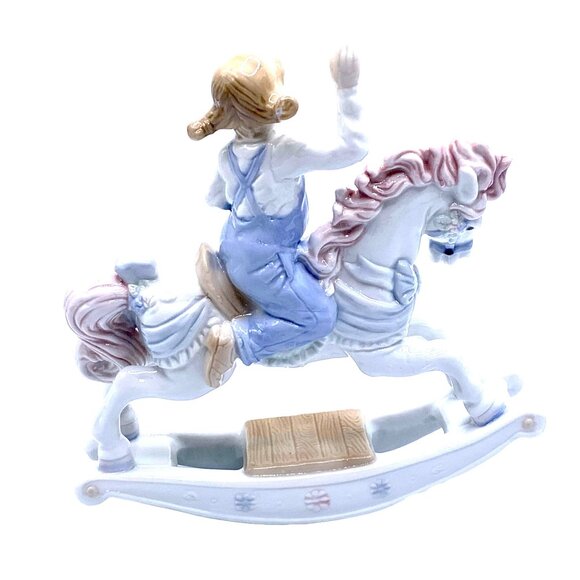 Vintage Paul Sabastian 1991 Porcelain Little Girl Riding White Rocking Horse Fig - Picture 5 of 10